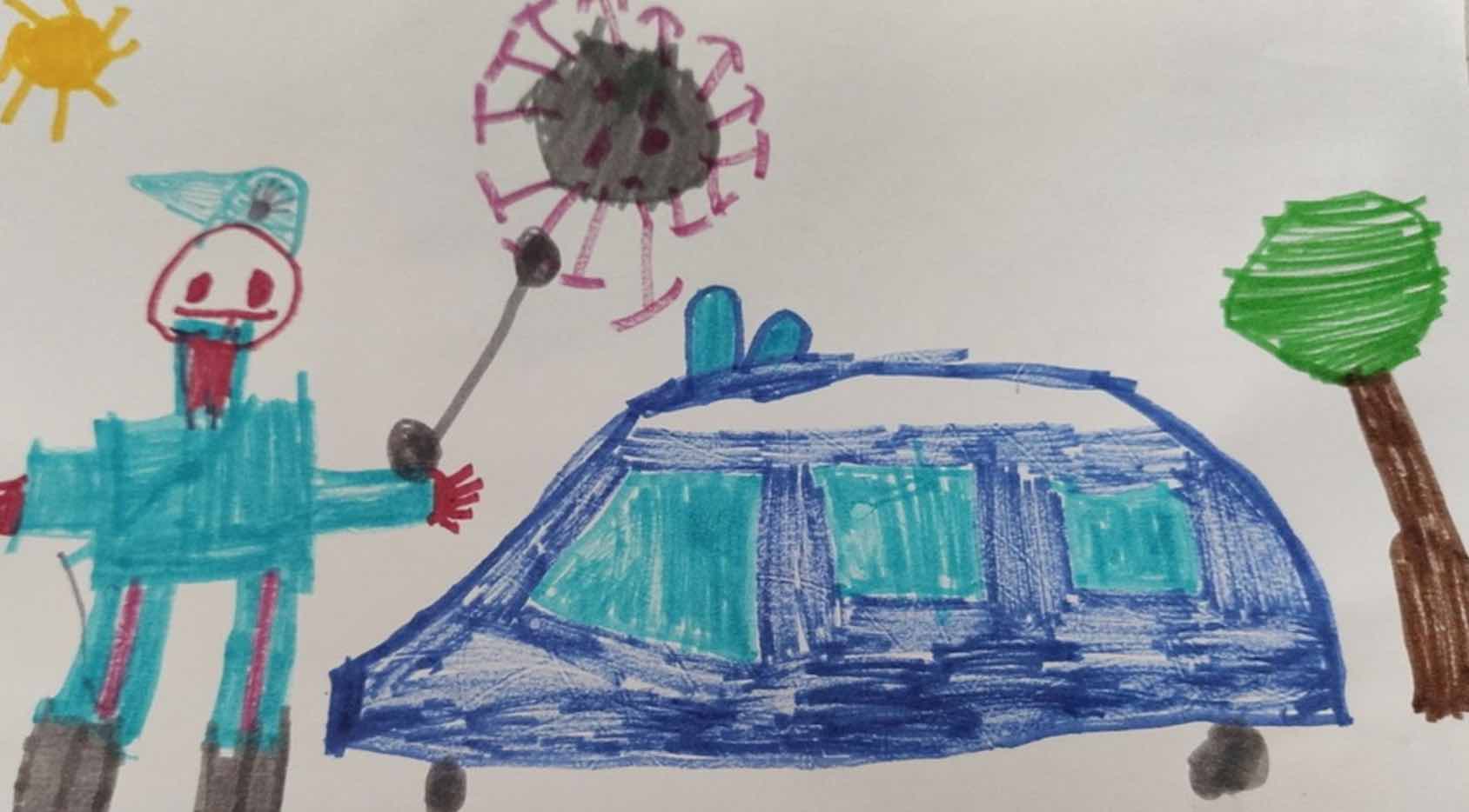 disegno bambino coronavirus carabinieri