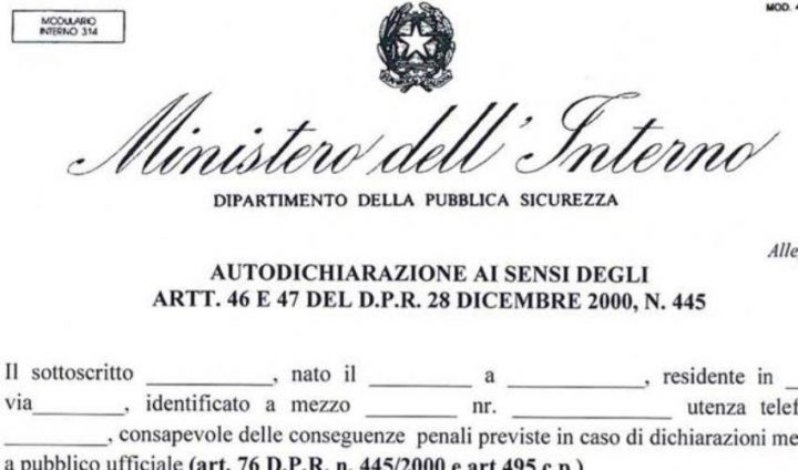 nuovo modulo autocertificazione