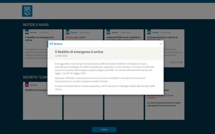 reddito di emergenza inps domanda