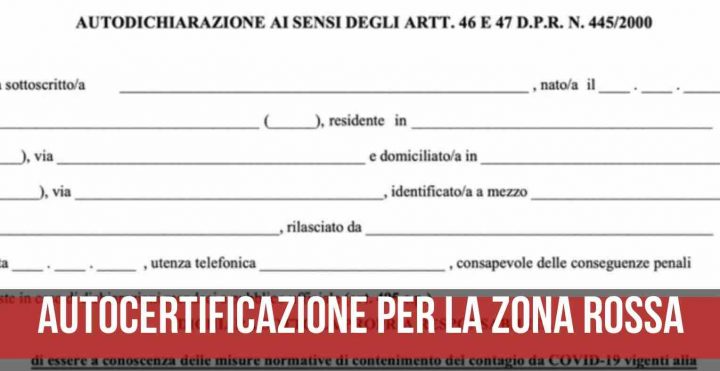 autocertificazione zona rossa