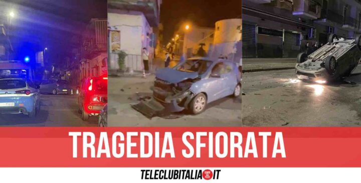 Giugliano, auto si ribalta dopo il tremendo schianto: ci sono feriti